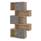 Maze Asymmetrical Bookcase 3 Doors In Oak And Concrete - Price Crash Furniture