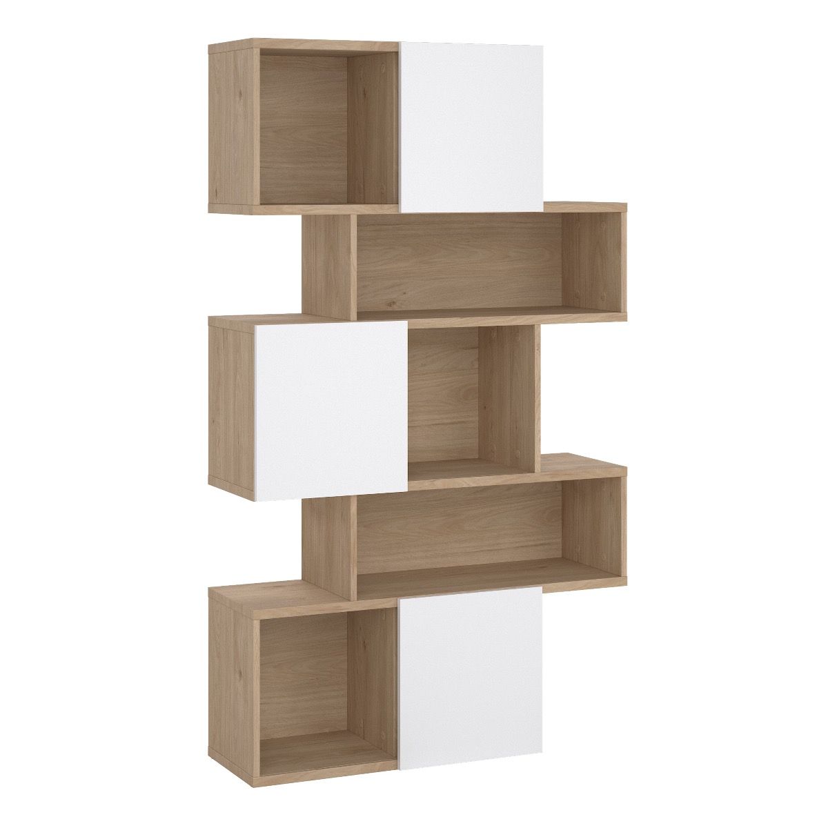 Maze Asymmetrical Bookcase 3 Doors Oak & White High Gloss - Price Crash Furniture