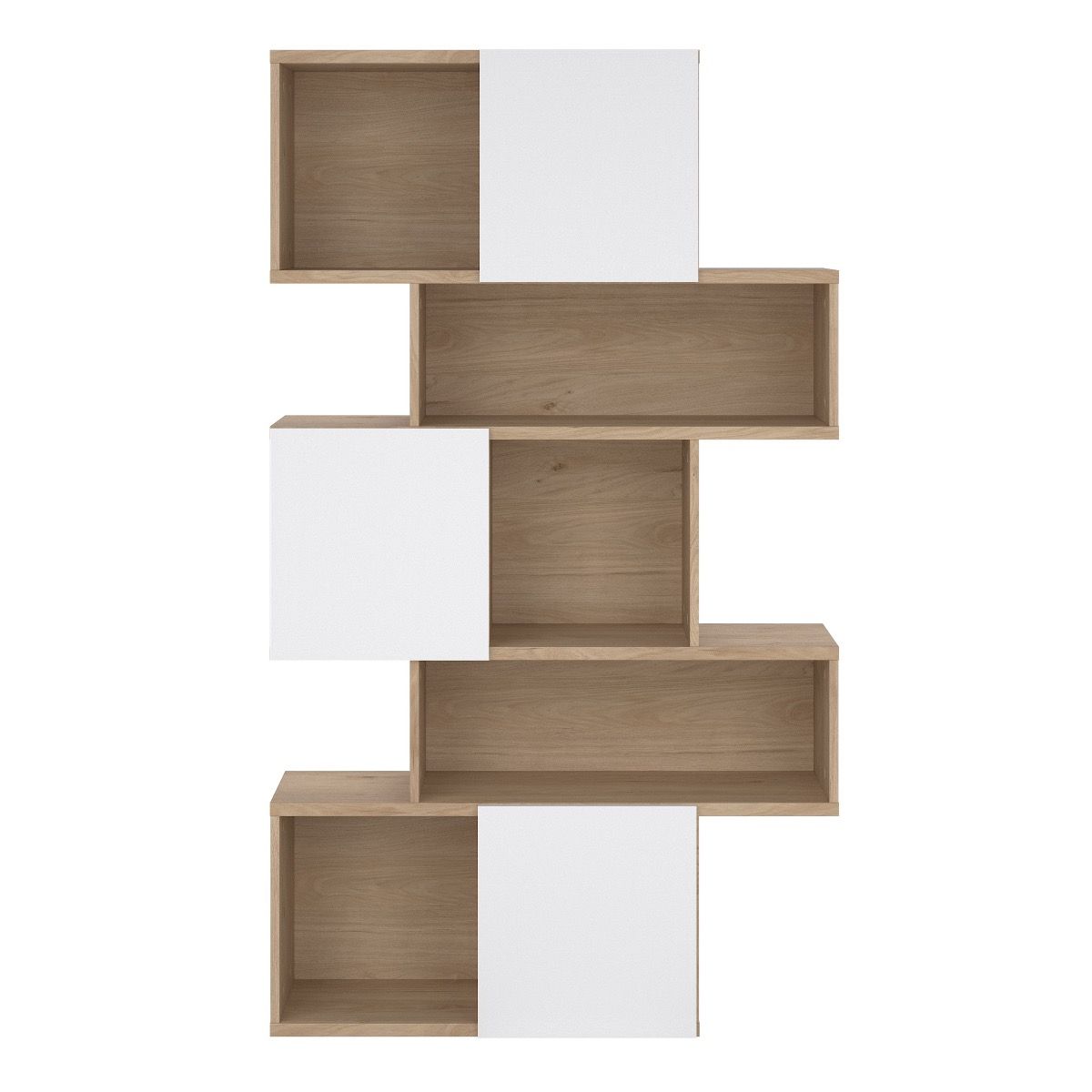 Maze Asymmetrical Bookcase 3 Doors Oak & White High Gloss - Price Crash Furniture