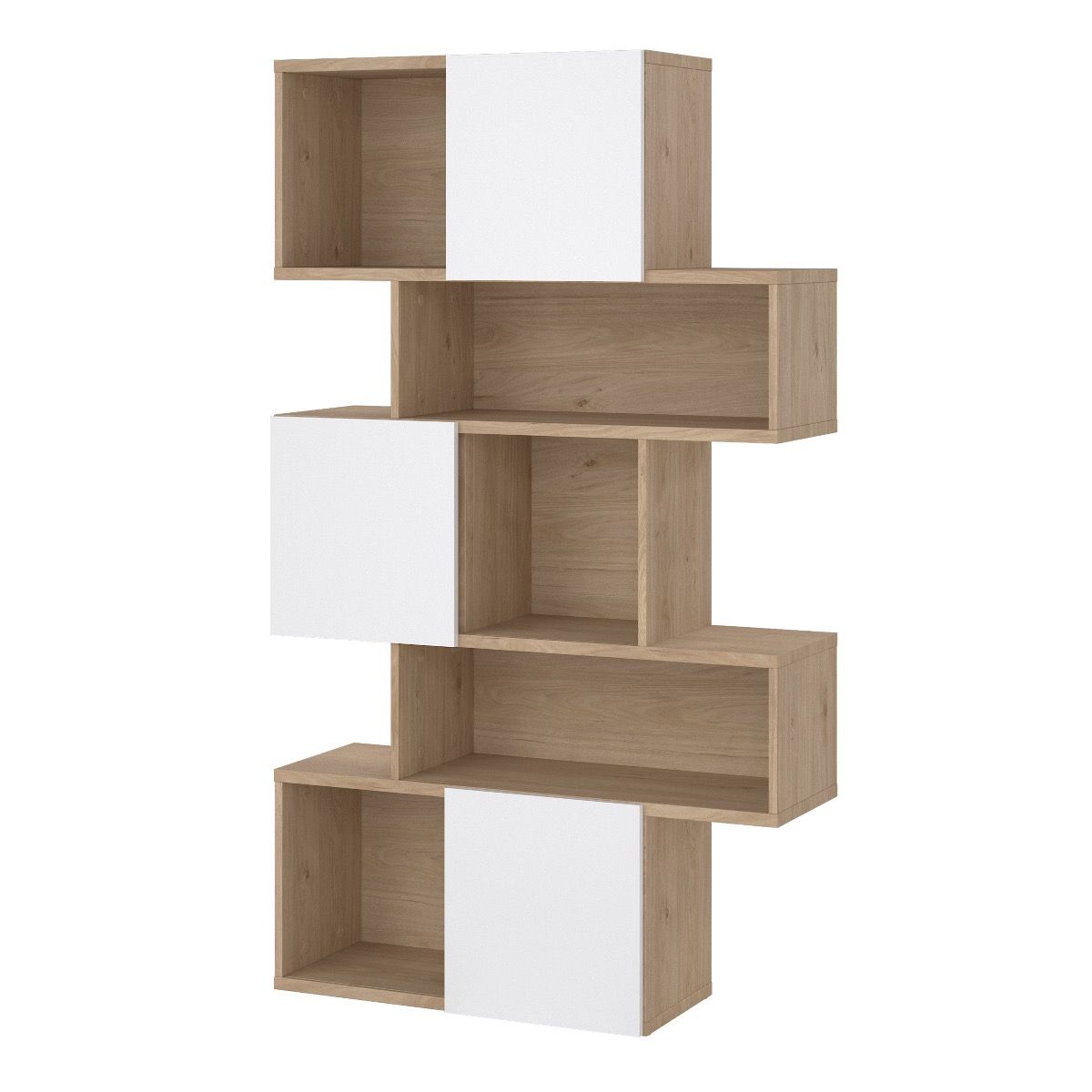 Maze Asymmetrical Bookcase 3 Doors Oak & White High Gloss - Price Crash Furniture