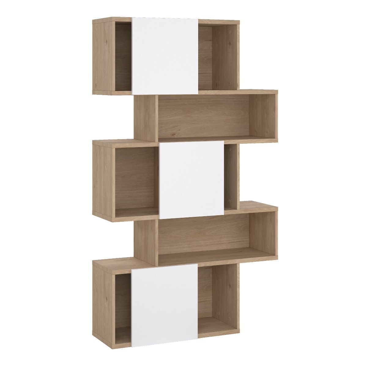 Maze Asymmetrical Bookcase 3 Doors Oak & White High Gloss - Price Crash Furniture