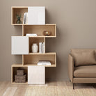 Maze Asymmetrical Bookcase 3 Doors Oak & White High Gloss - Price Crash Furniture