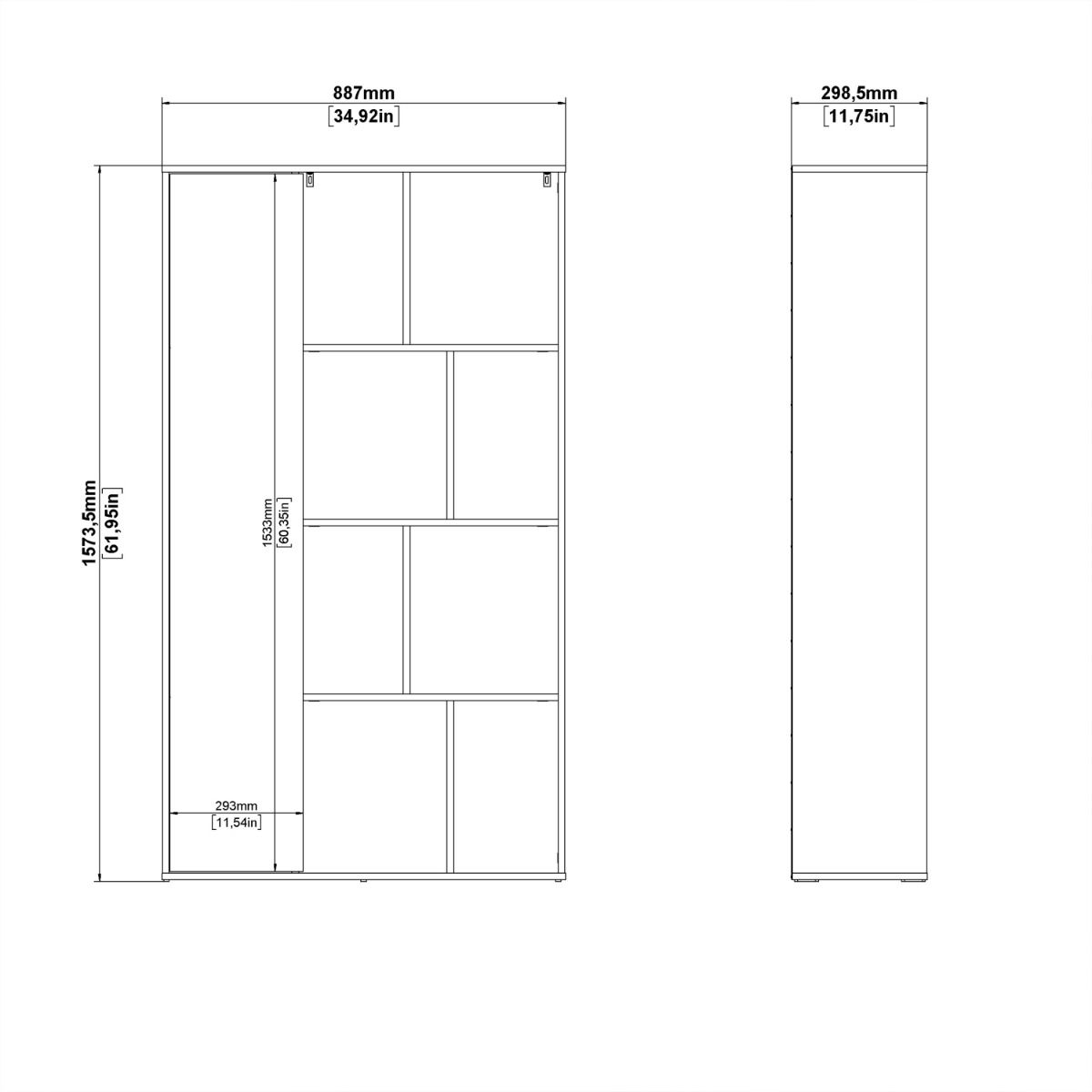 Maze Bookcase With 1 Door In Oak And White High Gloss - Price Crash Furniture