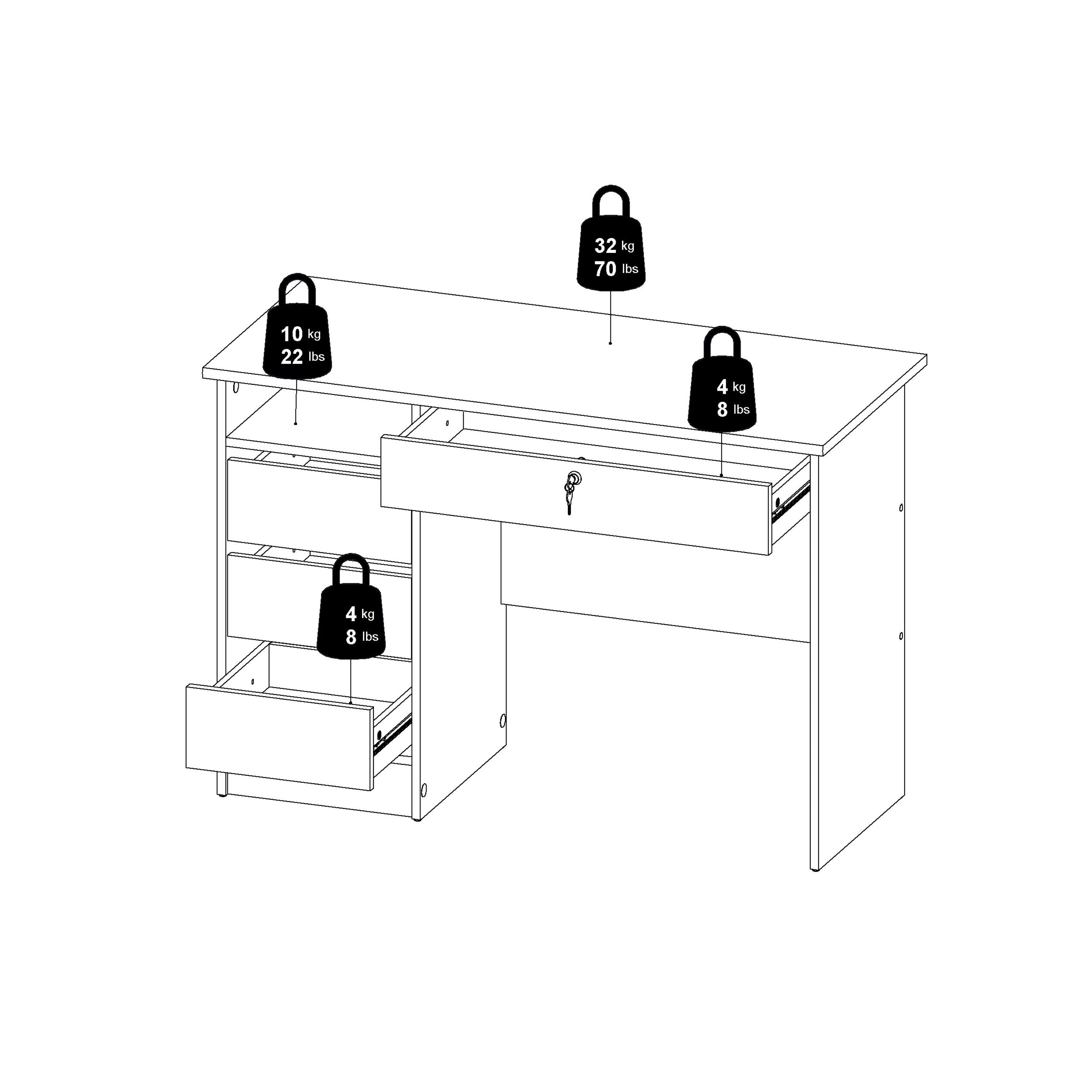 Function Plus 4 Drawer Desk Handle free Drawer in Jackson Hickory Oak - Price Crash Furniture