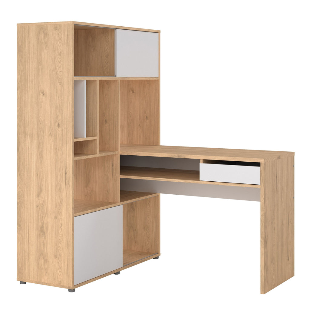Function Plus Corner Desk With Bookcase Jackson Hickory/White - Price Crash Furniture