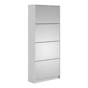 Shoes Cabinet With 4 Mirrored Flip Doors In White