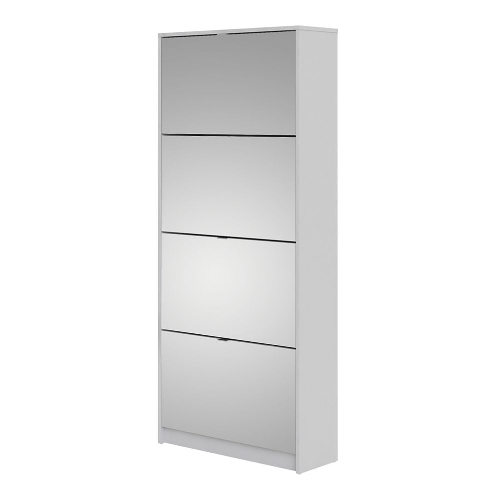 Shoes Cabinet With 4 Mirrored Flip Doors In White
