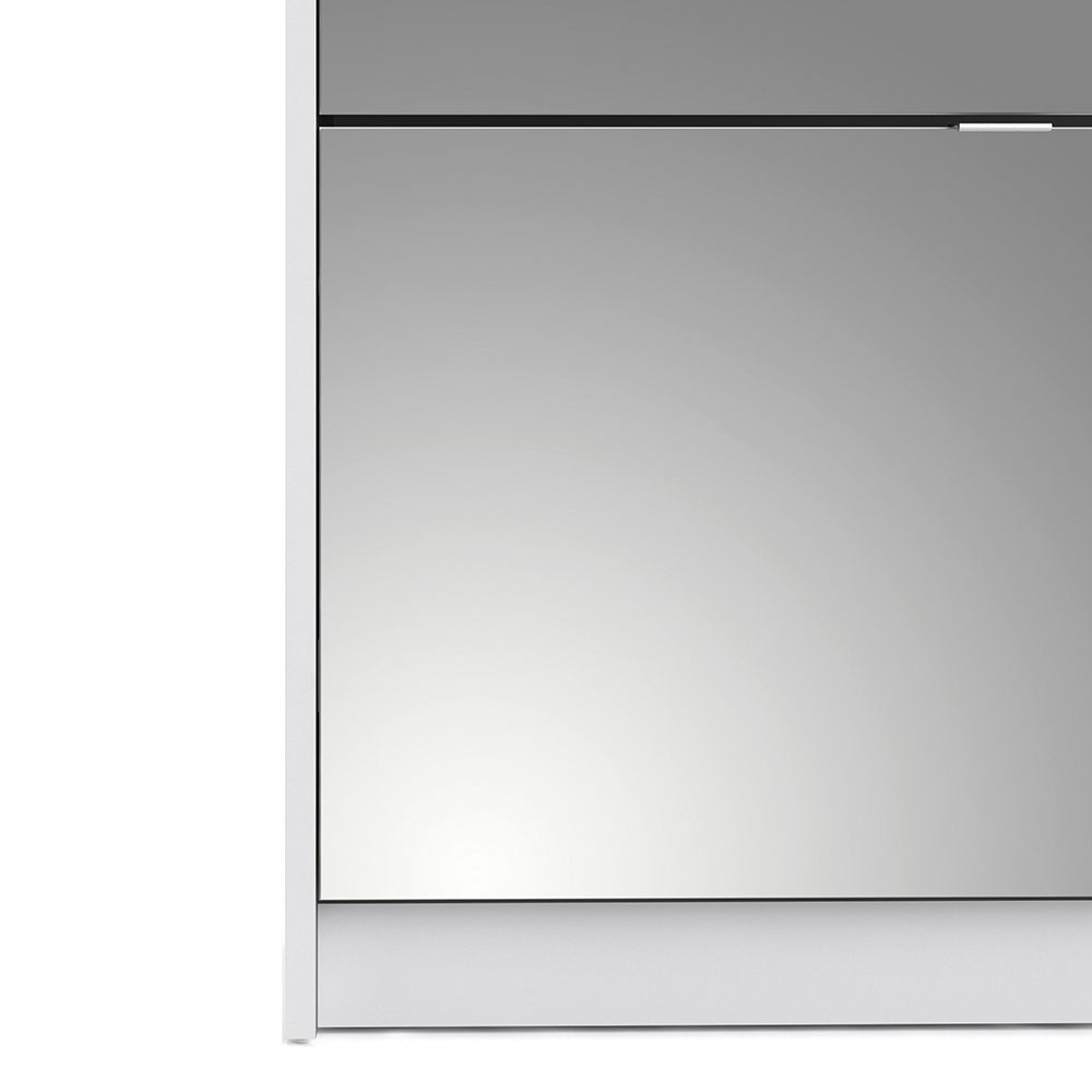 Shoes Cabinet With 4 Mirrored Flip Doors In White