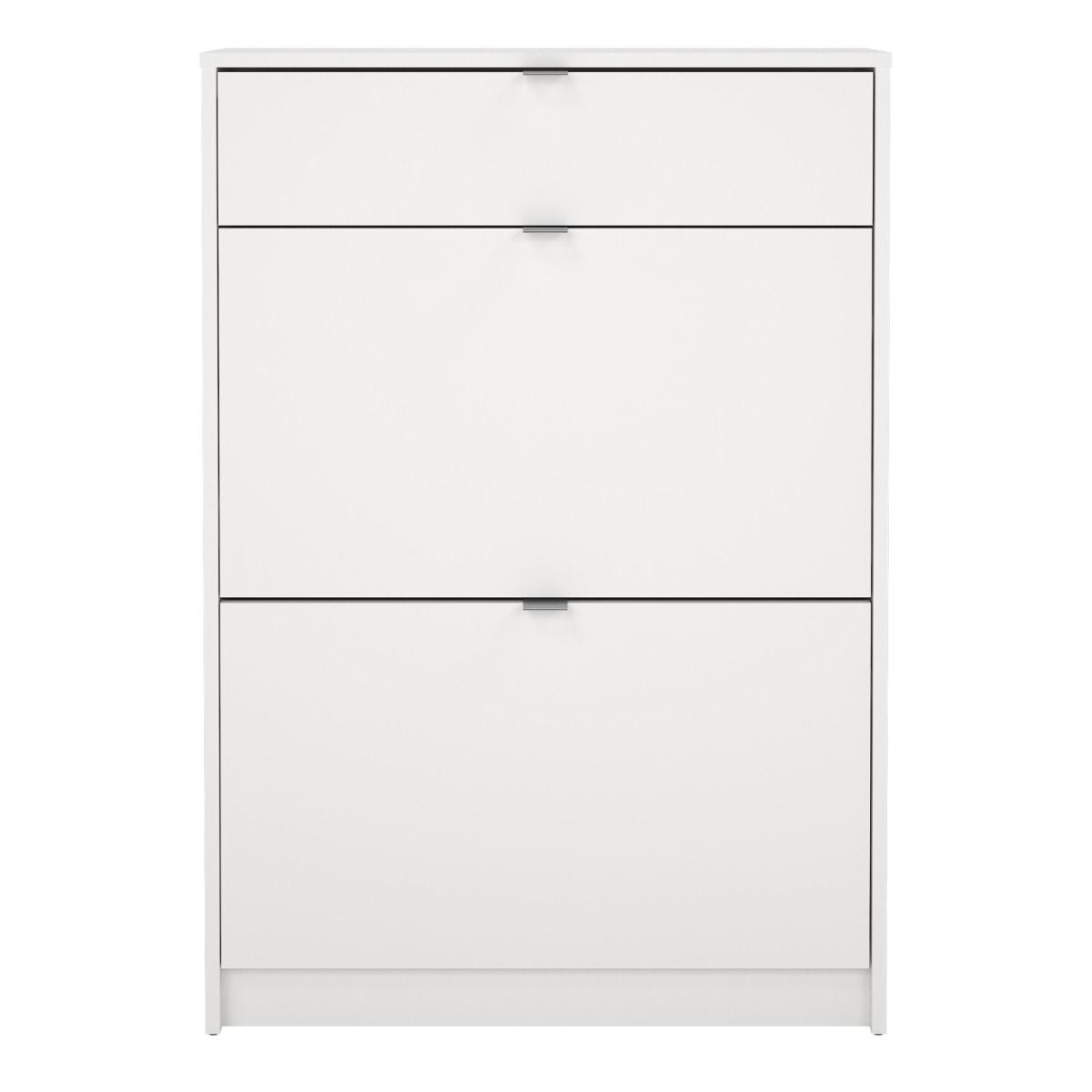 Shoe Cabinet 2 Flip Down Doors & 1 Drawer In White