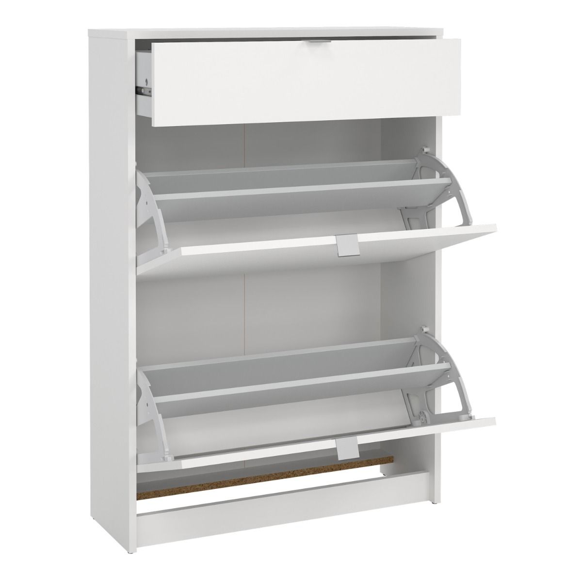 Shoe Cabinet 2 Flip Down Doors & 1 Drawer In White