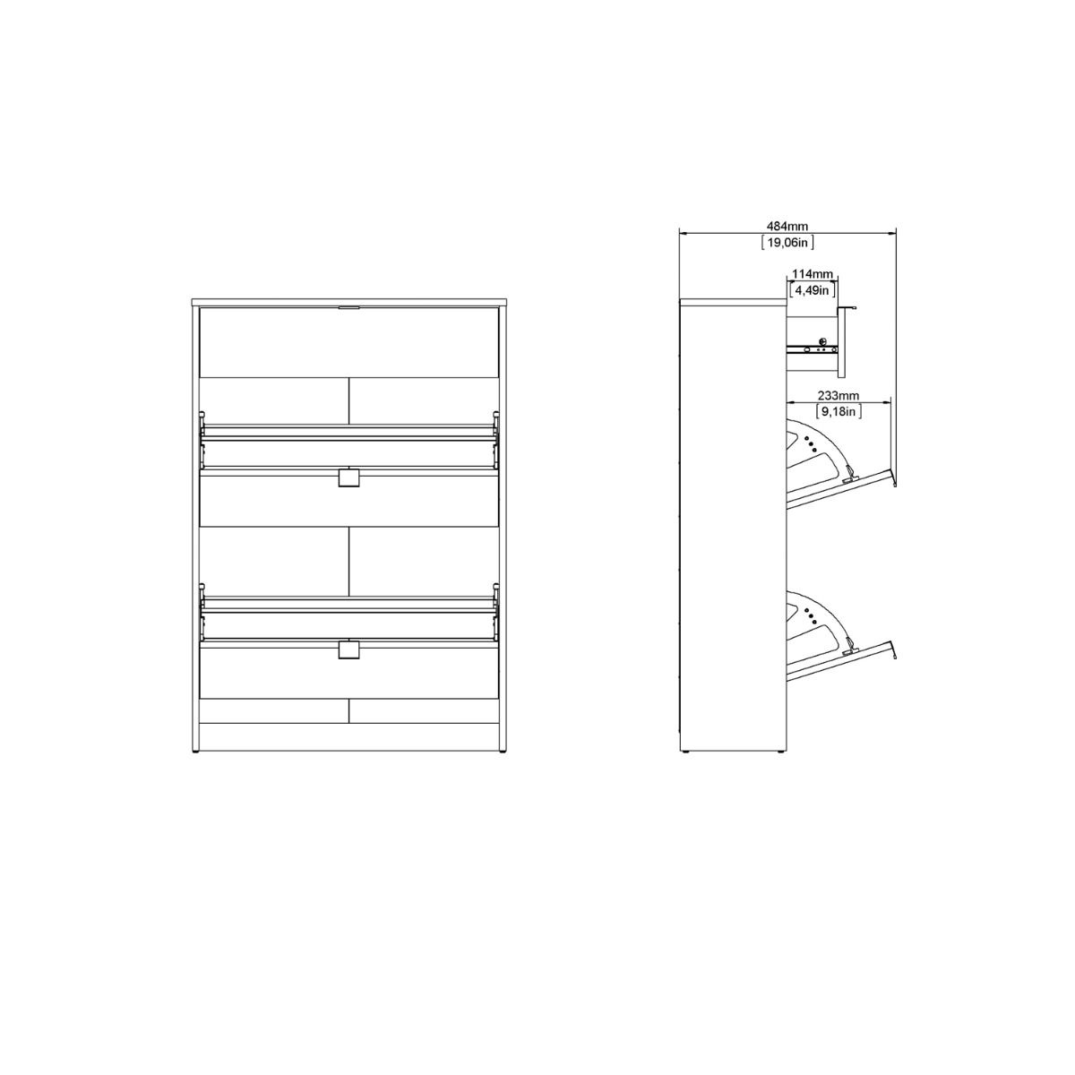 Shoe Cabinet 2 Flip Down Doors & 1 Drawer In White