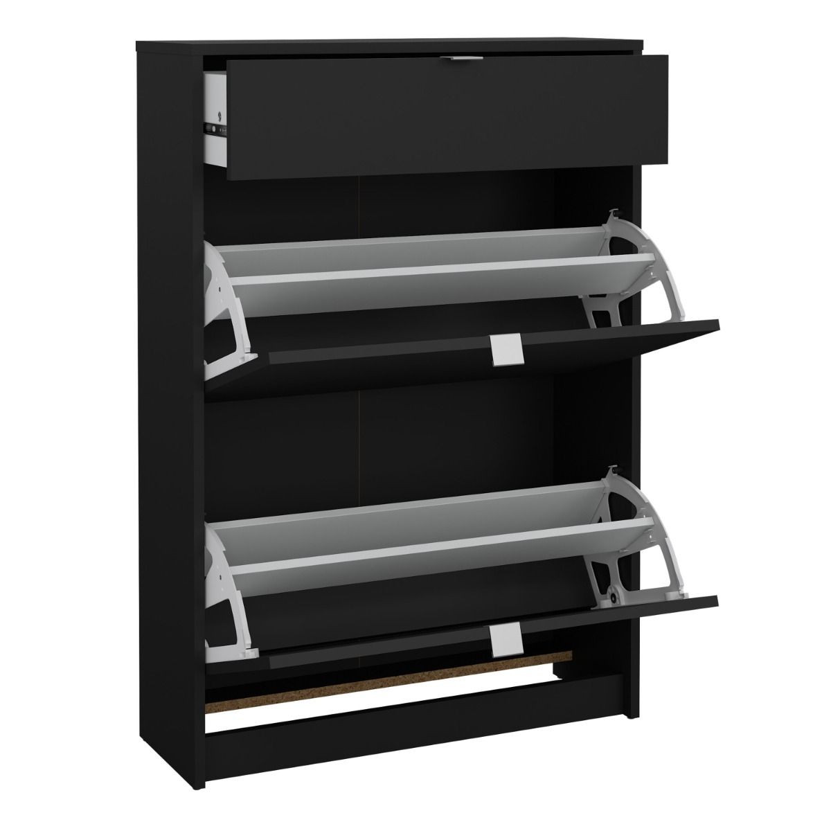 Shoes Shoe Cabinet 2 Flip Down Doors + 1 Drawer In Matt Black - Price Crash Furniture