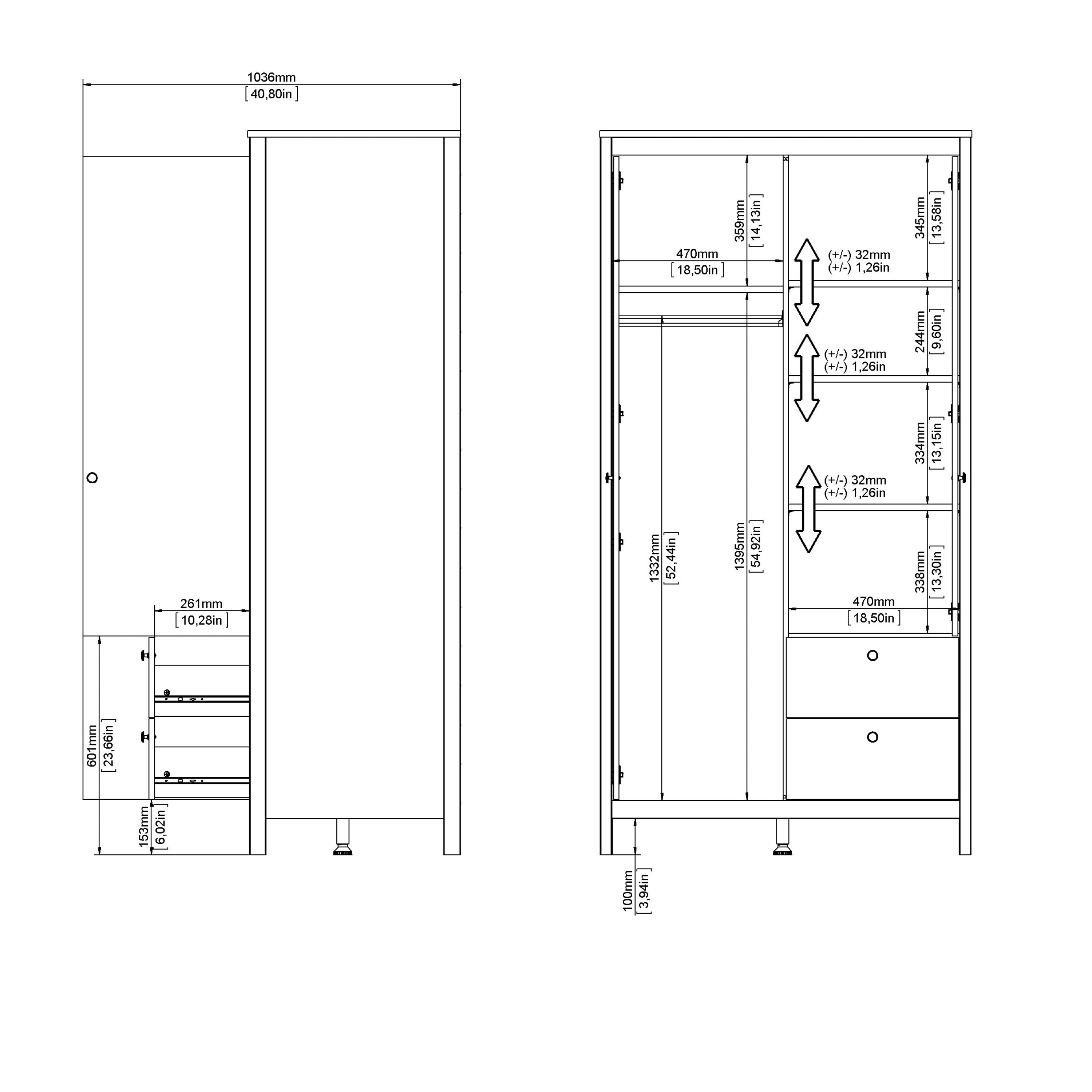 Barcelona Wardrobe With 1 Door 1 Mirror Door 2 Drawers In White - Price Crash Furniture