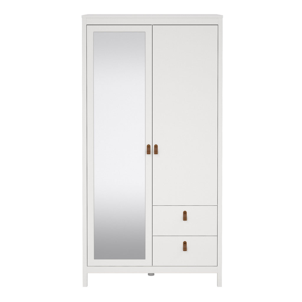 Barcelona Wardrobe With 1 Door 1 Mirror Door 2 Drawers In White - Price Crash Furniture