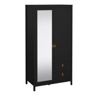 Barcelona Wardrobe With 1 Door 1 Mirror Door 2 Drawers In Matt Black - Price Crash Furniture