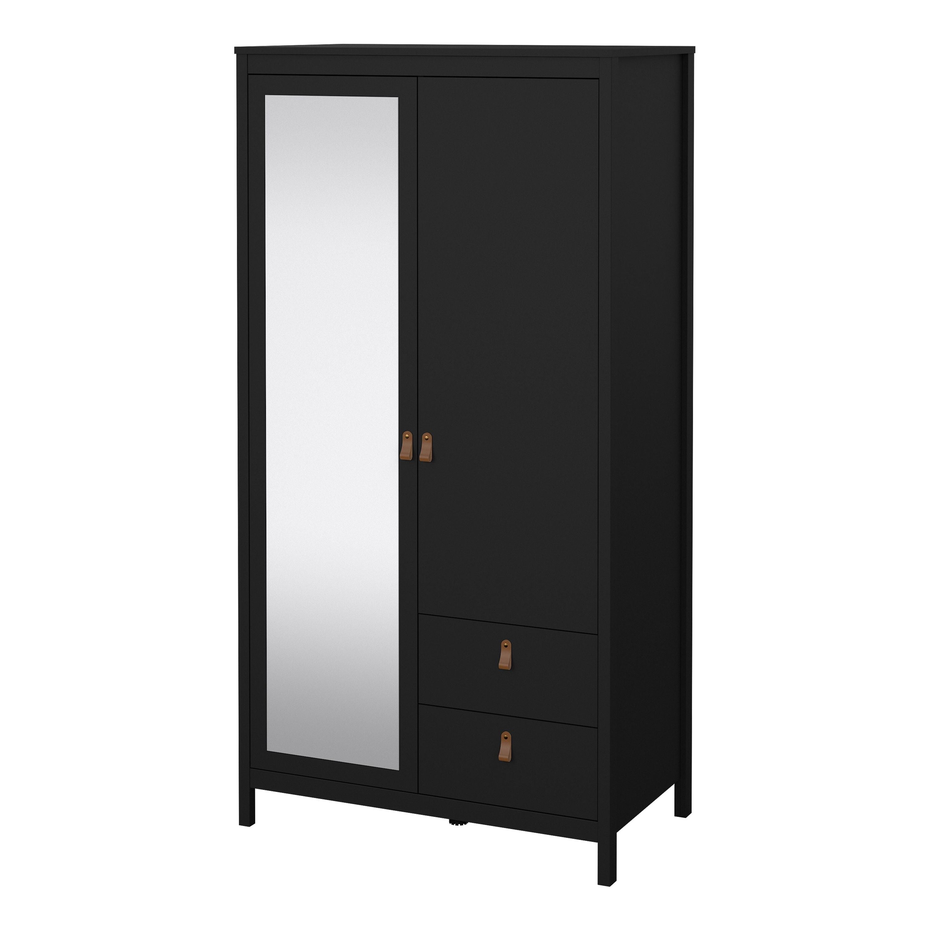 Barcelona Wardrobe With 1 Door 1 Mirror Door 2 Drawers In Matt Black - Price Crash Furniture