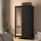 Barcelona Wardrobe With 1 Door 1 Mirror Door 2 Drawers In Matt Black - Price Crash Furniture