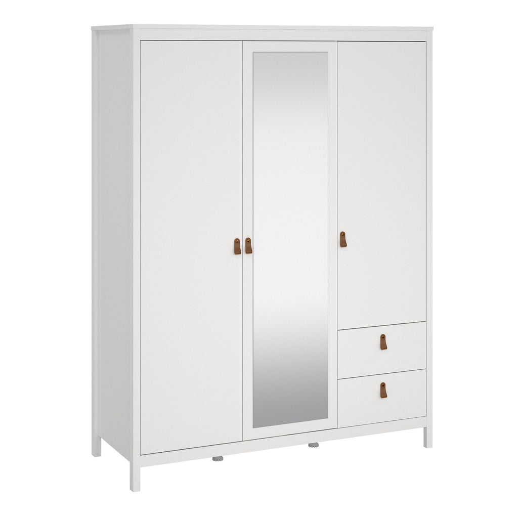 Barcelona Wardrobe With 2 Doors 1 Mirror Door 2 Drawers In White - Price Crash Furniture