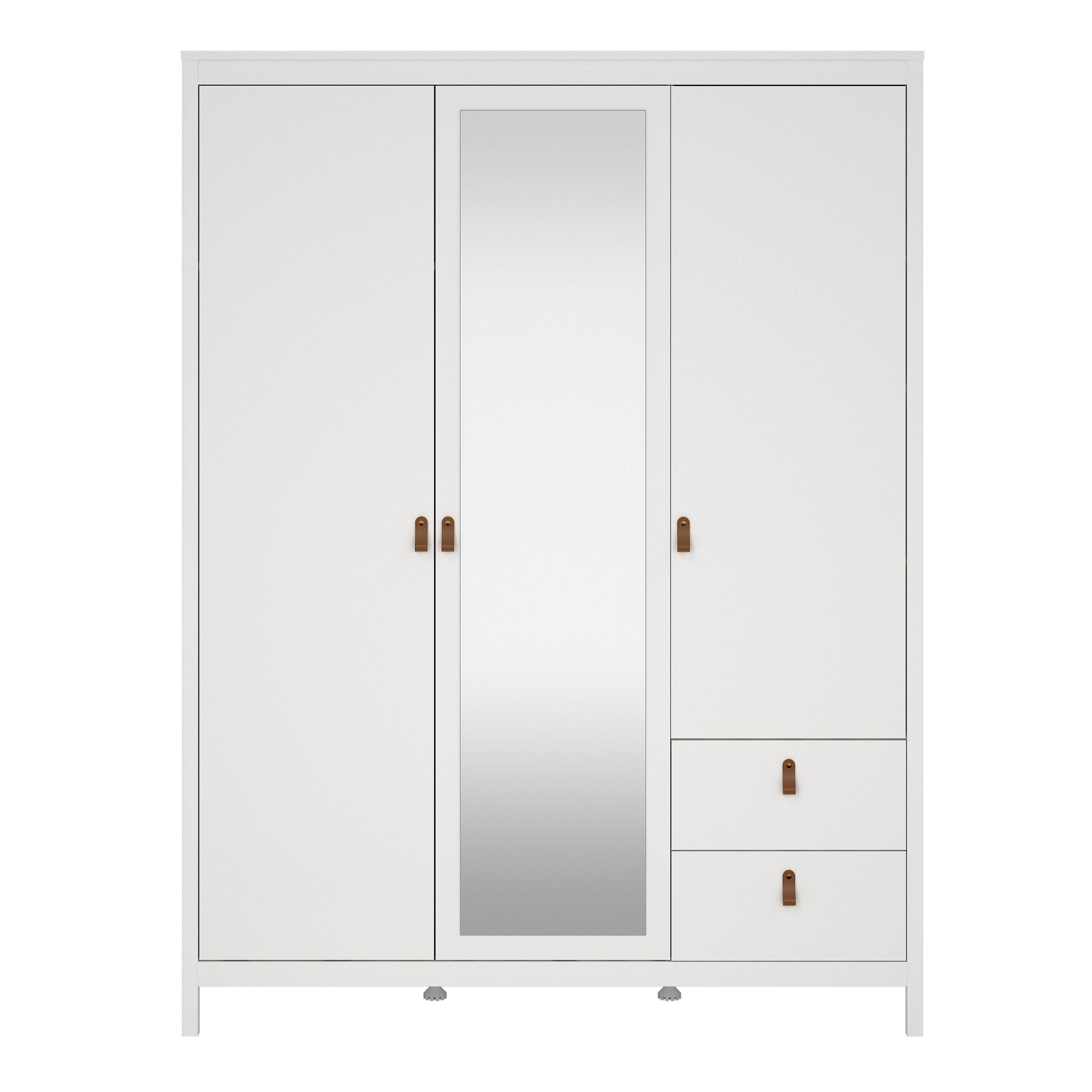 Barcelona Wardrobe With 2 Doors 1 Mirror Door 2 Drawers In White - Price Crash Furniture