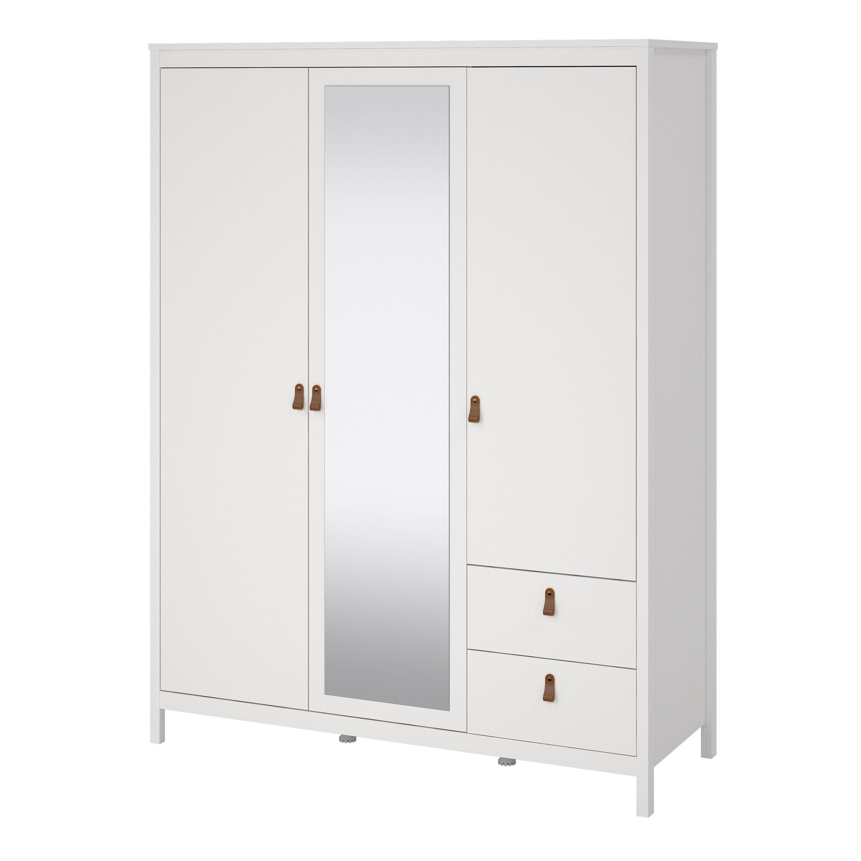 Barcelona Wardrobe With 2 Doors 1 Mirror Door 2 Drawers In White - Price Crash Furniture