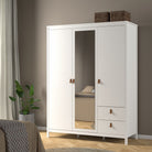 Barcelona Wardrobe With 2 Doors 1 Mirror Door 2 Drawers In White - Price Crash Furniture