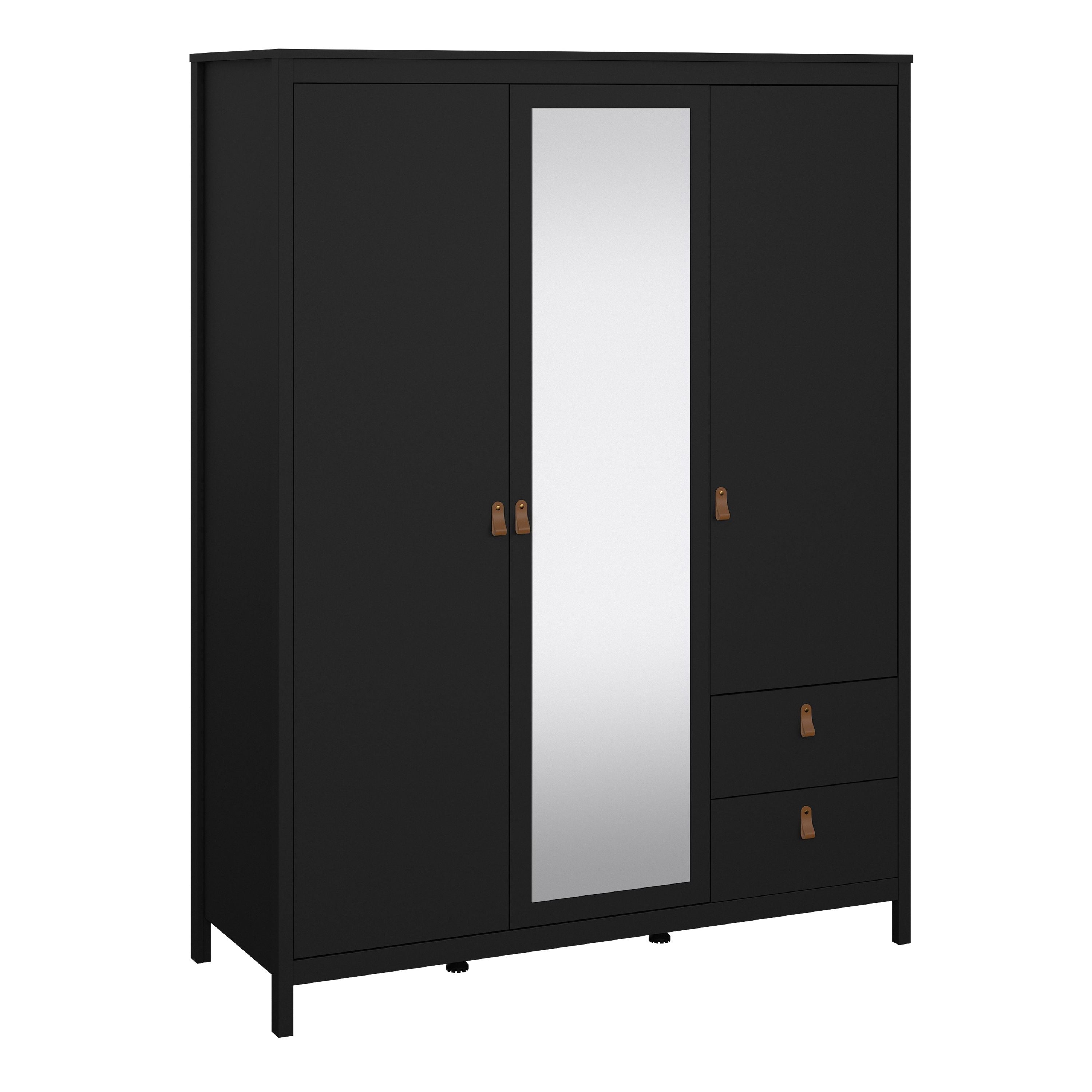 Barcelona Wardrobe With 2 Doors 1 Mirror Door 2 Drawers In Matt Black - Price Crash Furniture