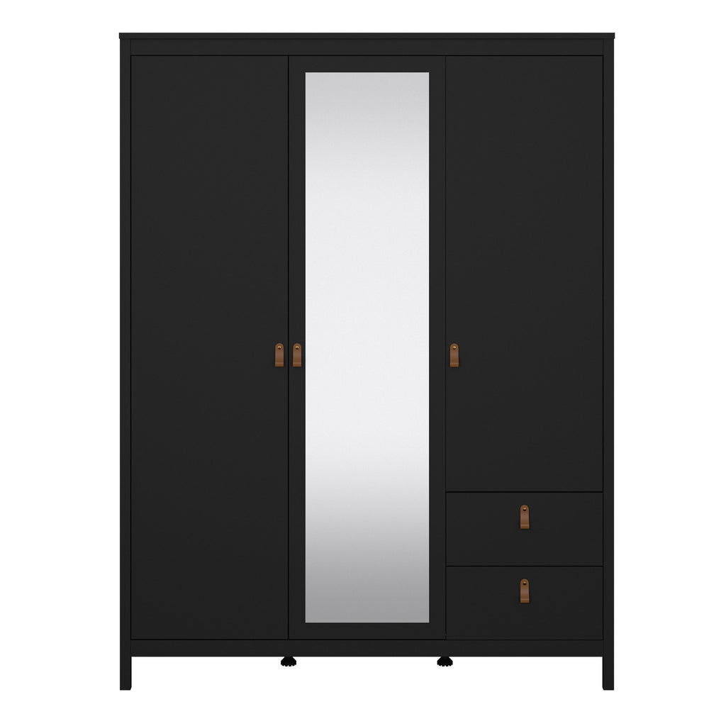 Barcelona Wardrobe With 2 Doors 1 Mirror Door 2 Drawers In Matt Black - Price Crash Furniture