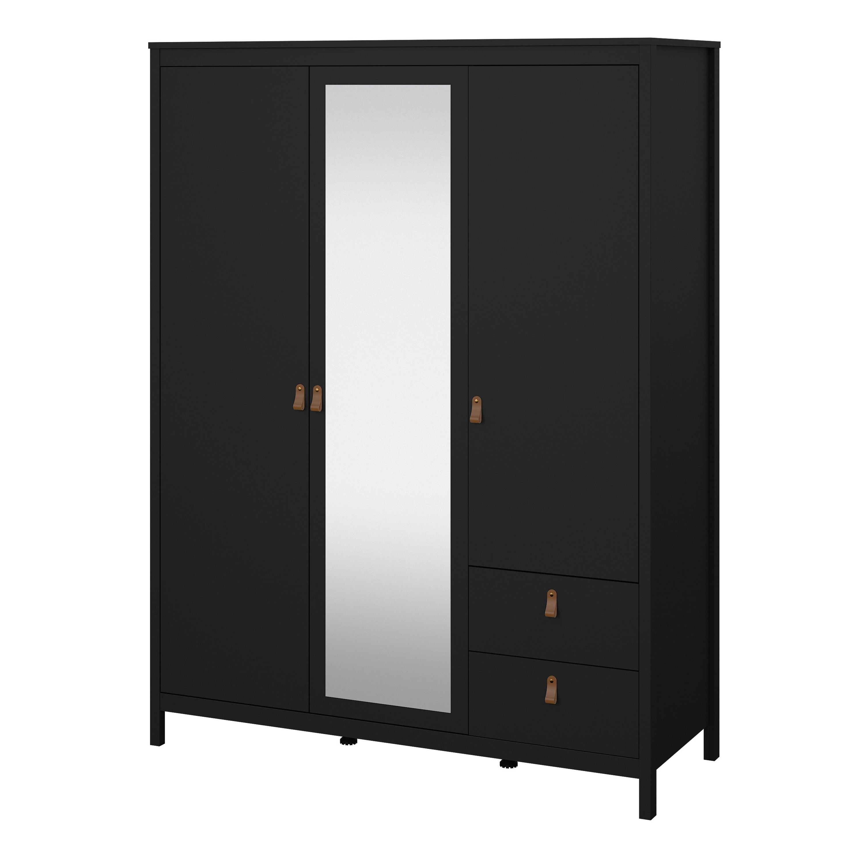 Barcelona Wardrobe With 2 Doors 1 Mirror Door 2 Drawers In Matt Black - Price Crash Furniture