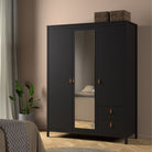 Barcelona Wardrobe With 2 Doors 1 Mirror Door 2 Drawers In Matt Black - Price Crash Furniture