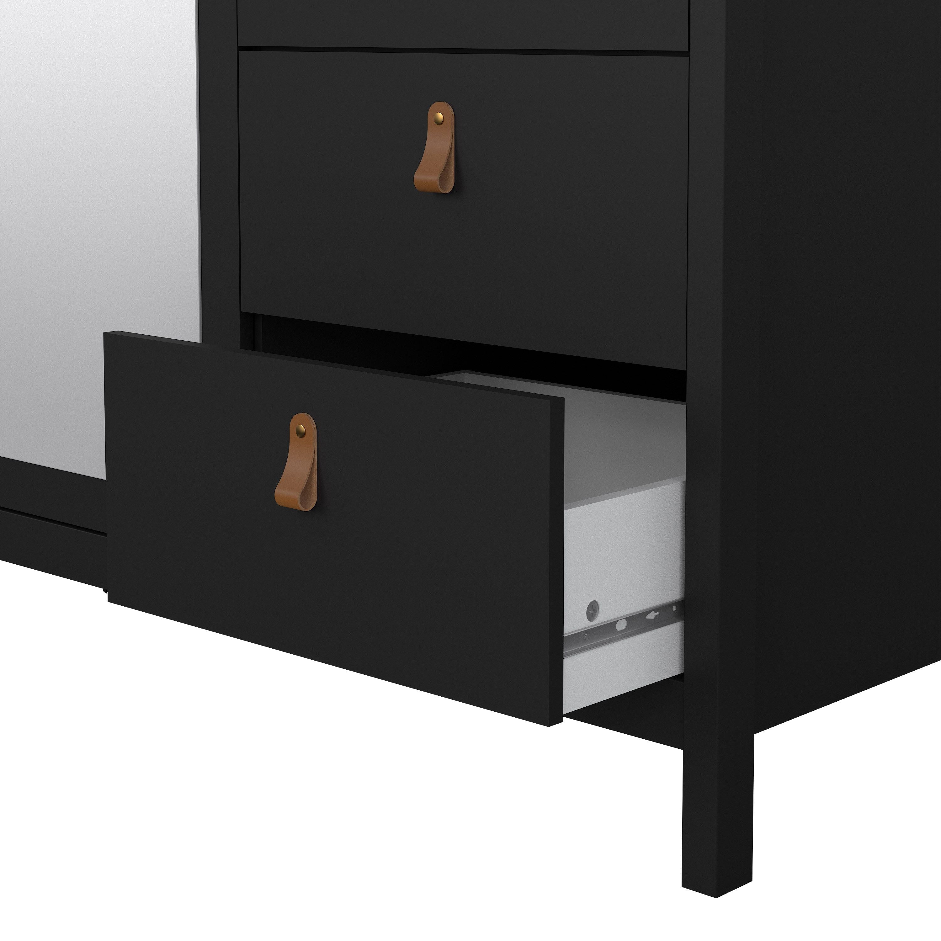 Barcelona Wardrobe With 2 Doors 1 Mirror Door 2 Drawers In Matt Black - Price Crash Furniture