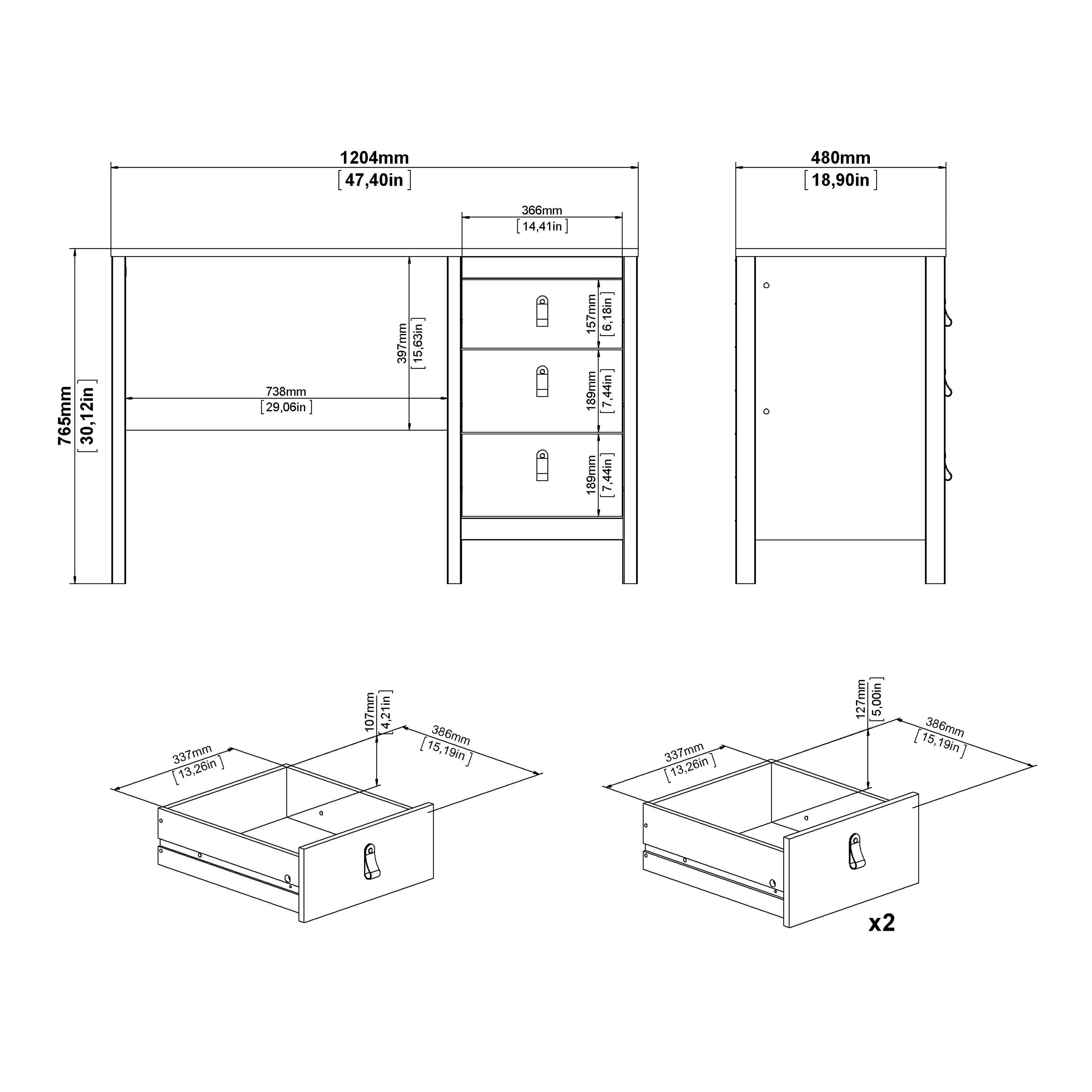 Barcelona Home Office Study Desk 3 Drawers In White - Price Crash Furniture