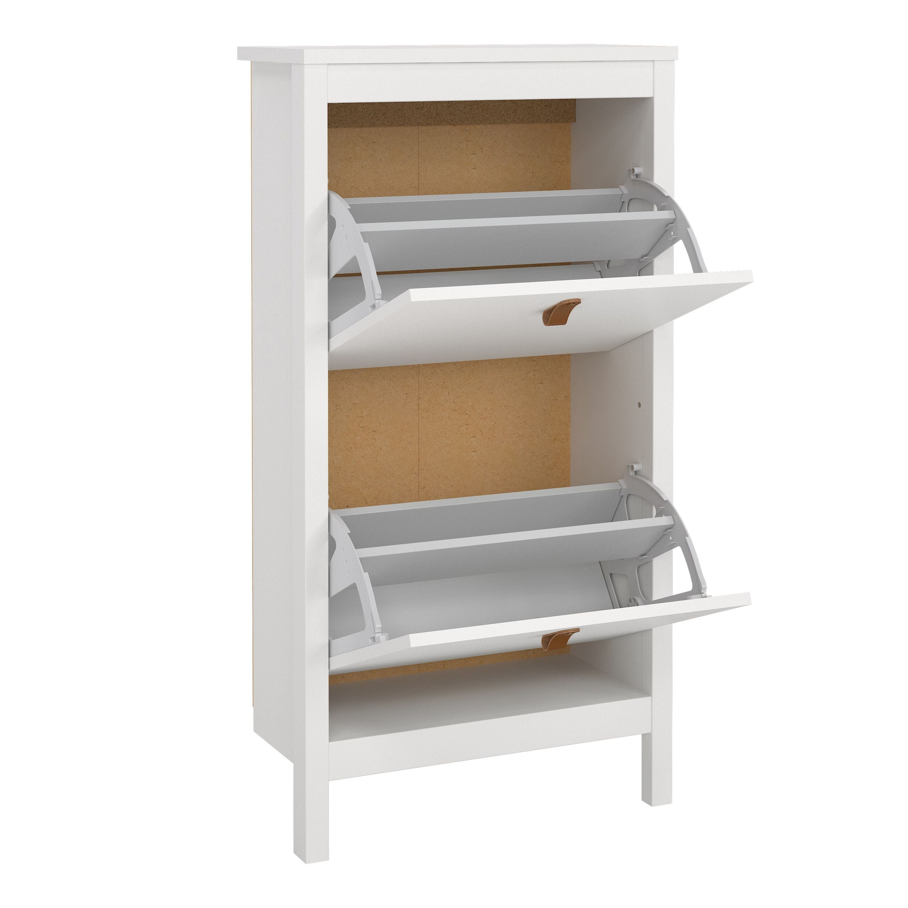 Barcelona Shoe Cabinet 2 Flip Down Doors In White - Price Crash Furniture