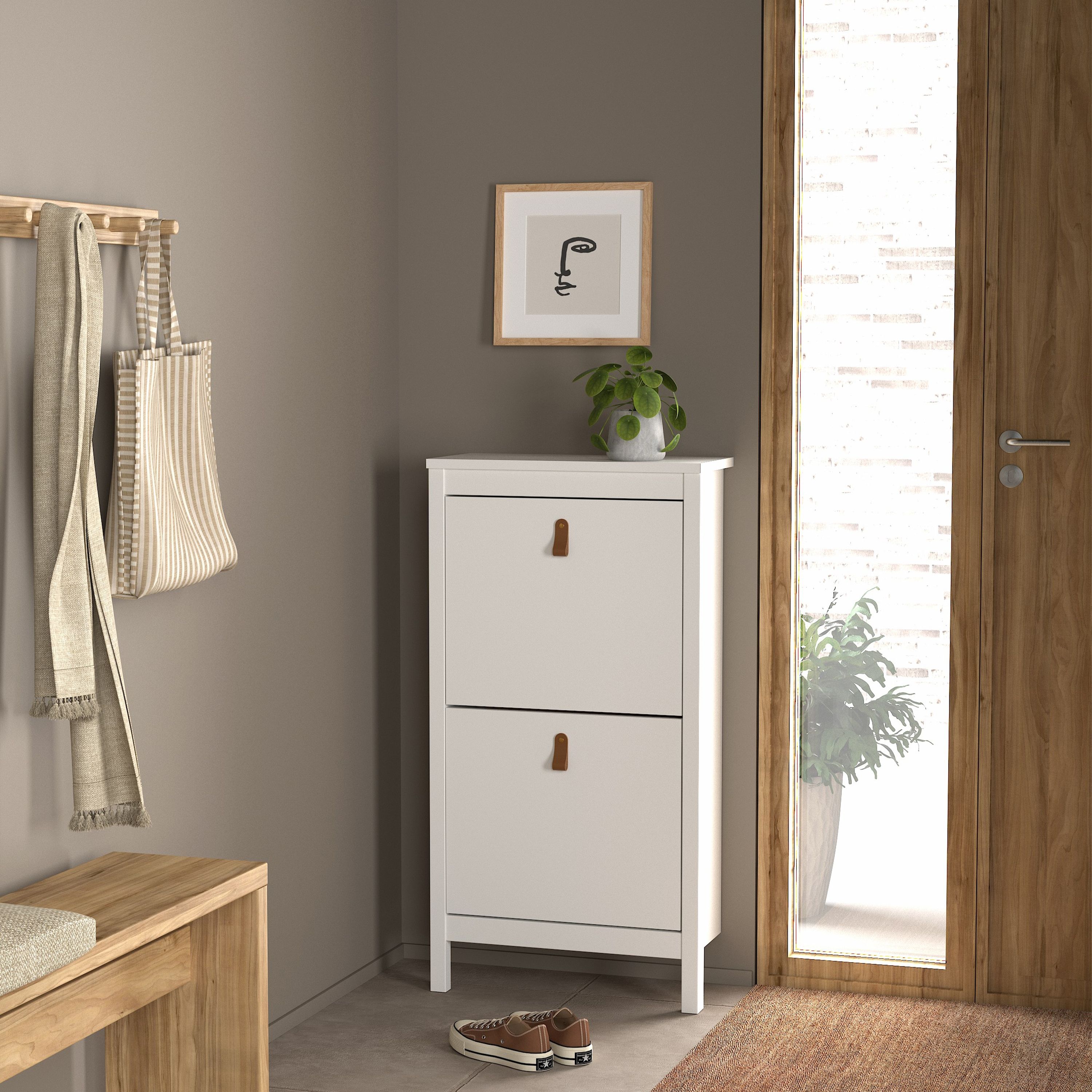 Barcelona Shoe Cabinet 2 Flip Down Doors In White - Price Crash Furniture