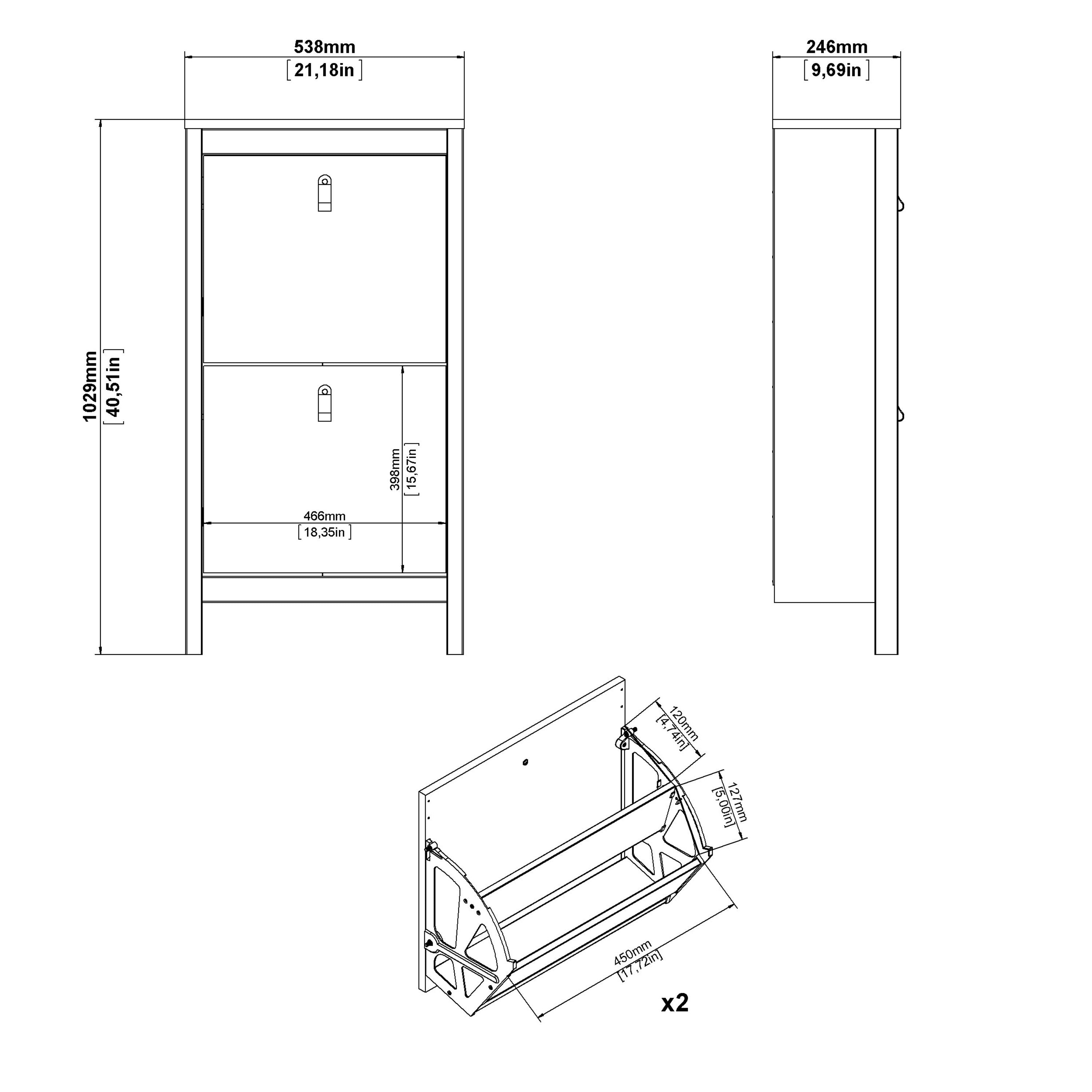 Barcelona Shoe Cabinet 2 Flip Down Doors In White - Price Crash Furniture