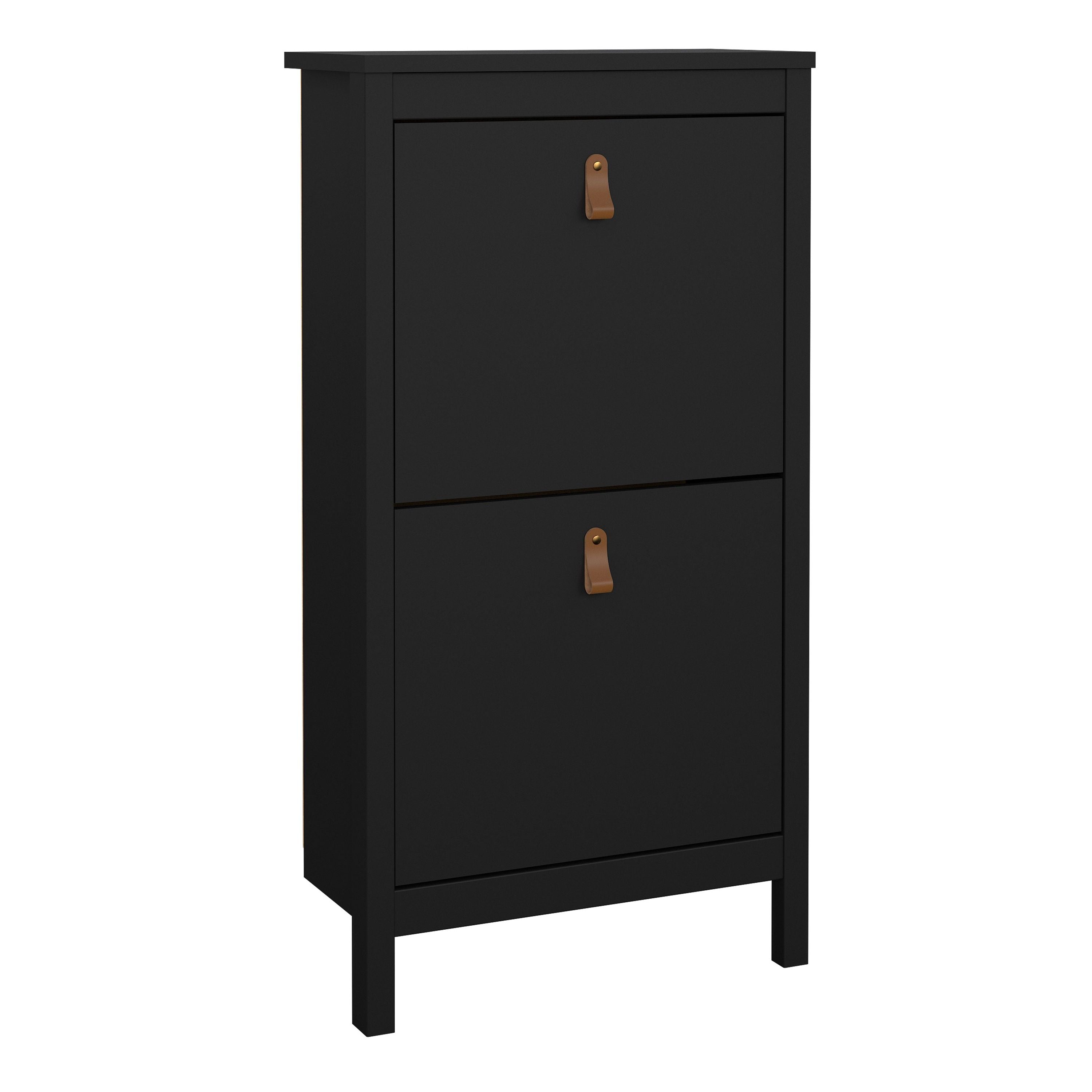 Barcelona Shoe Cabinet with 2 Flip Down Doors In Matt Black - Price Crash Furniture