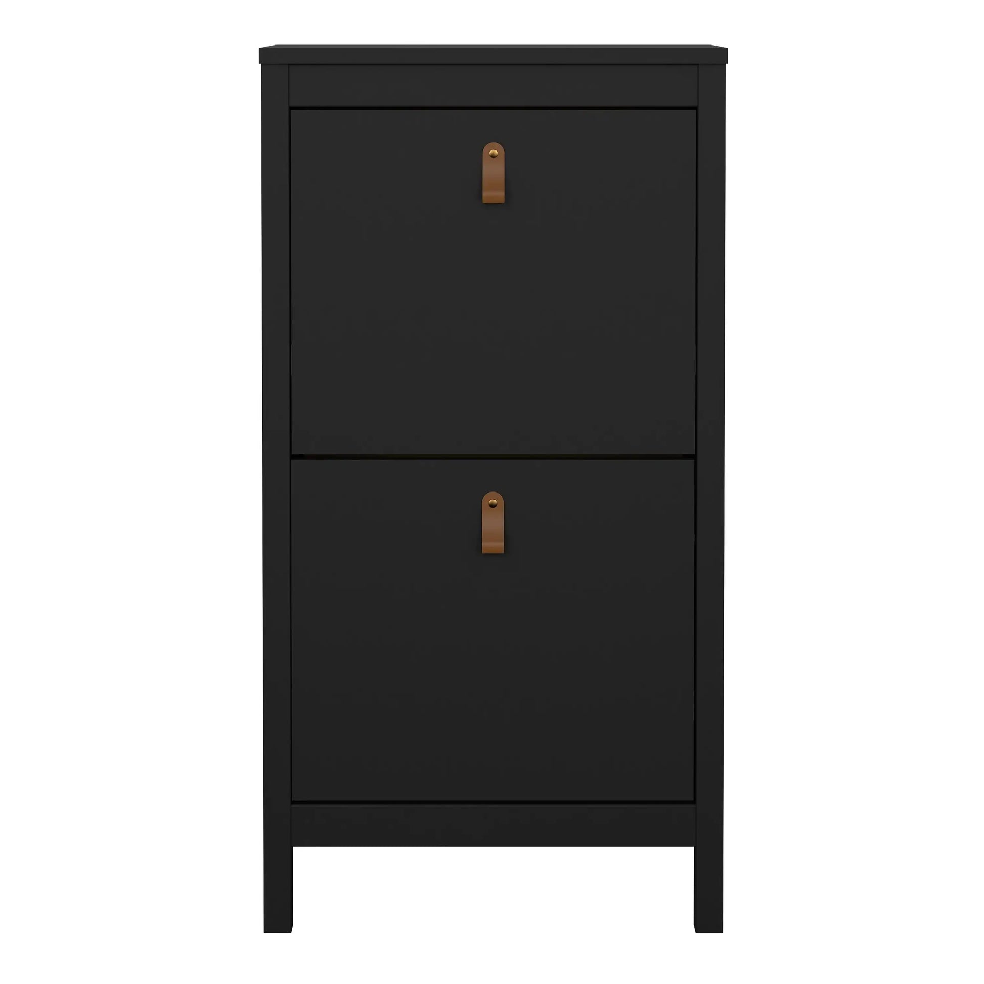 Barcelona Shoe Cabinet with 2 Flip Down Doors In Matt Black - Price Crash Furniture