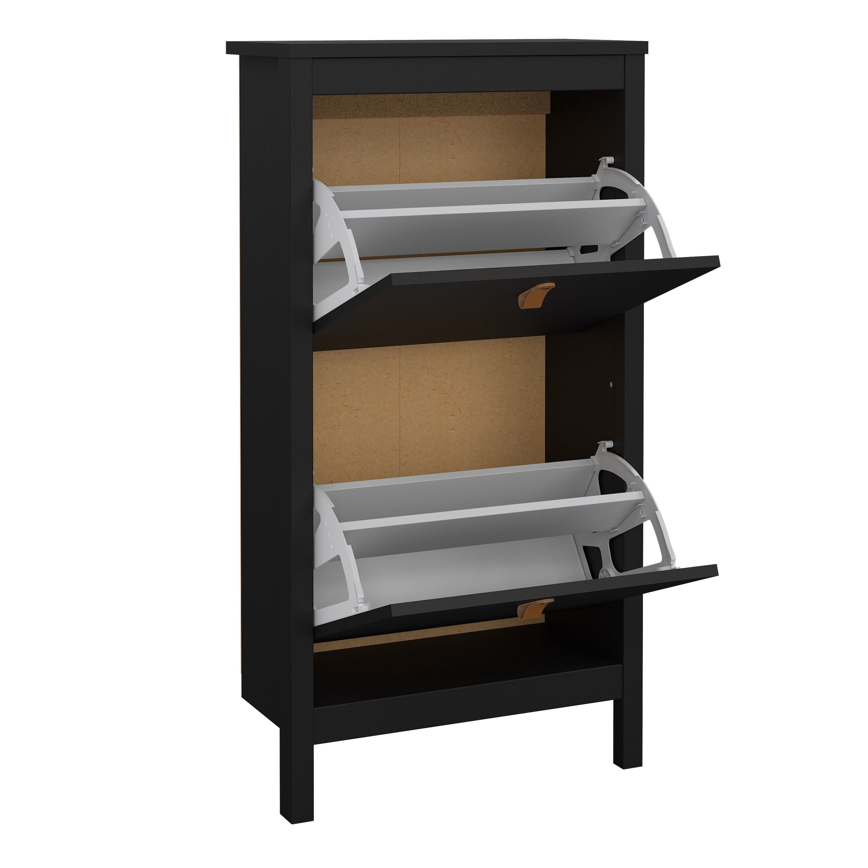 Barcelona Shoe Cabinet with 2 Flip Down Doors In Matt Black - Price Crash Furniture