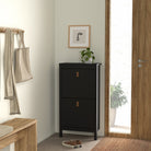 Barcelona Shoe Cabinet with 2 Flip Down Doors In Matt Black - Price Crash Furniture