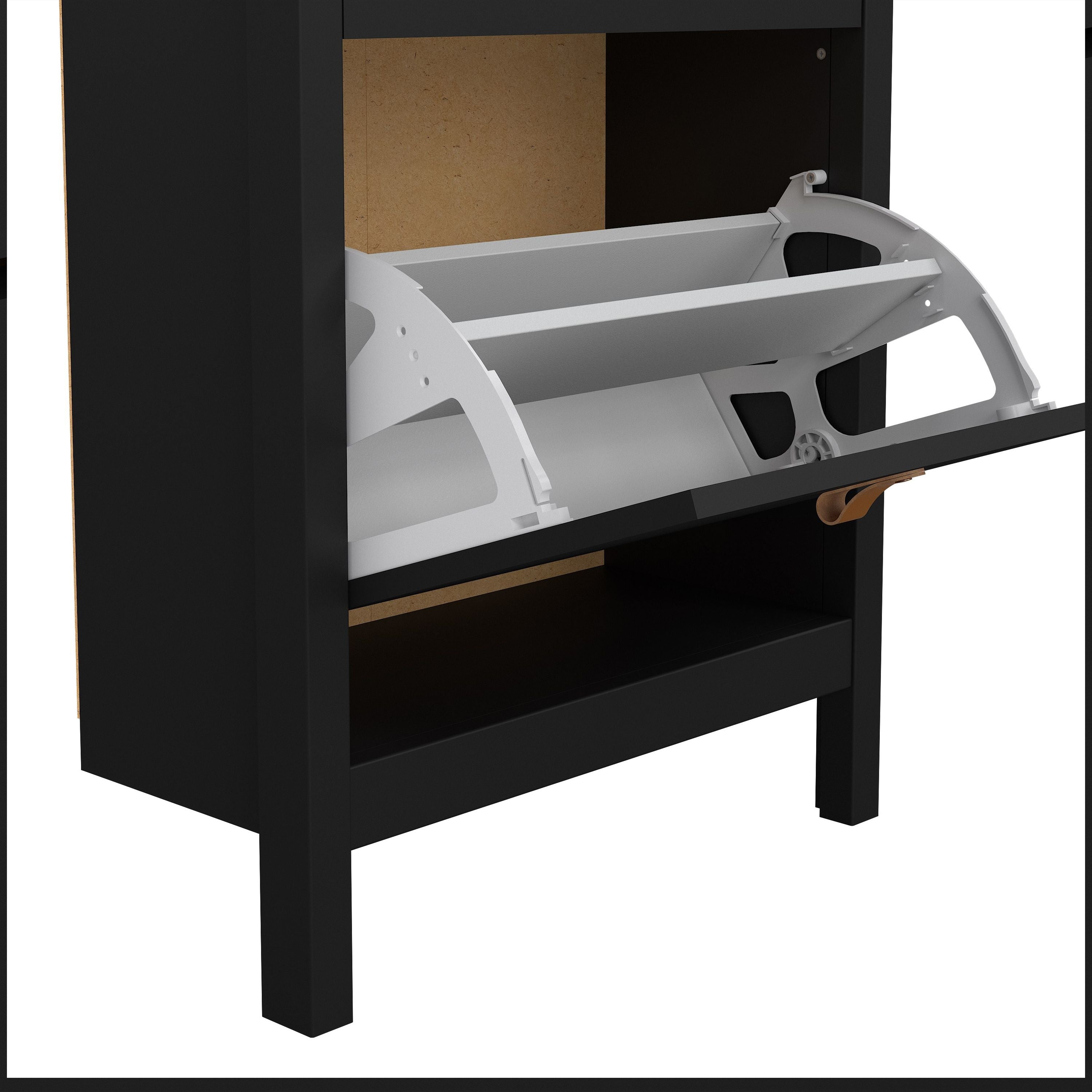 Barcelona Shoe Cabinet with 2 Flip Down Doors In Matt Black - Price Crash Furniture