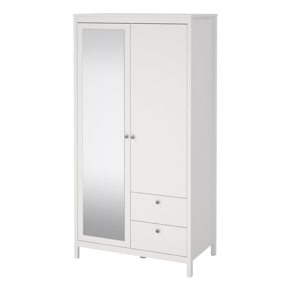 Madrid Mirrored Wardrobe With 1 Door 1 Mirror Door 2 Drawers White - Price Crash Furniture