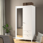 Madrid Mirrored Wardrobe With 1 Door 1 Mirror Door 2 Drawers White - Price Crash Furniture