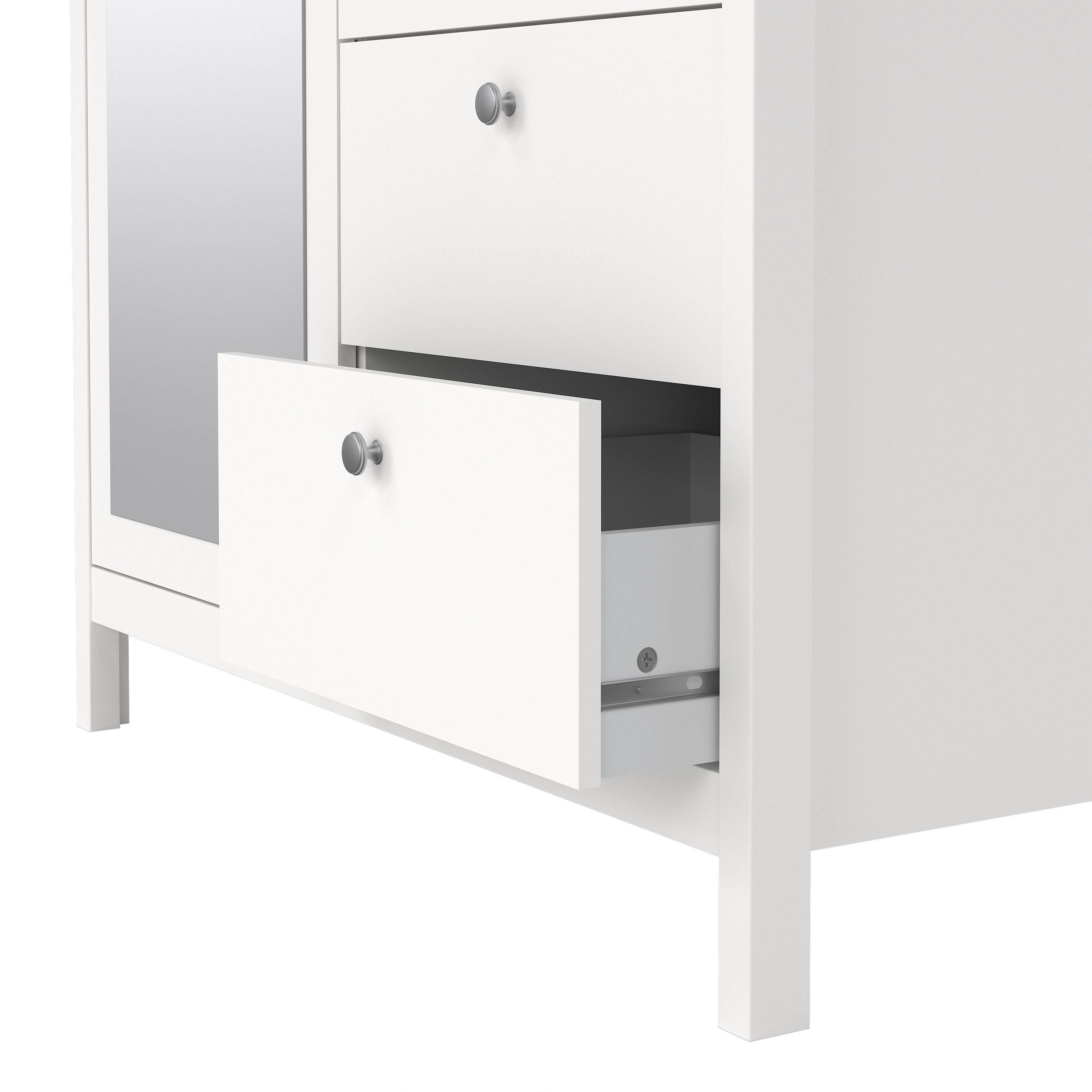 Madrid Mirrored Wardrobe With 1 Door 1 Mirror Door 2 Drawers White - Price Crash Furniture