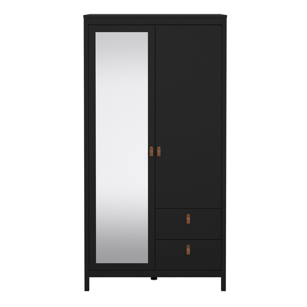 Madrid Mirrored Wardrobe With 1 Door 1 Mirror Door 2 Drawers Matt Black - Price Crash Furniture