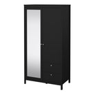 Madrid Mirrored Wardrobe With 1 Door 1 Mirror Door 2 Drawers Matt Black - Price Crash Furniture