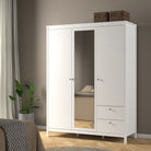 Madrid Extra Large Wardrobe With 2 Doors 1 Mirror Door 2 Drawers White - Price Crash Furniture