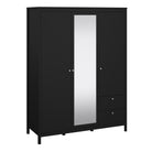 Madrid Extra Large Wardrobe With 2 Doors 1 Mirror Door 2 Drawers Matt Black - Price Crash Furniture