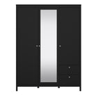 Madrid Extra Large Wardrobe With 2 Doors 1 Mirror Door 2 Drawers Matt Black - Price Crash Furniture