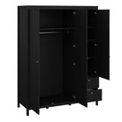 Madrid Extra Large Wardrobe With 2 Doors 1 Mirror Door 2 Drawers Matt Black - Price Crash Furniture