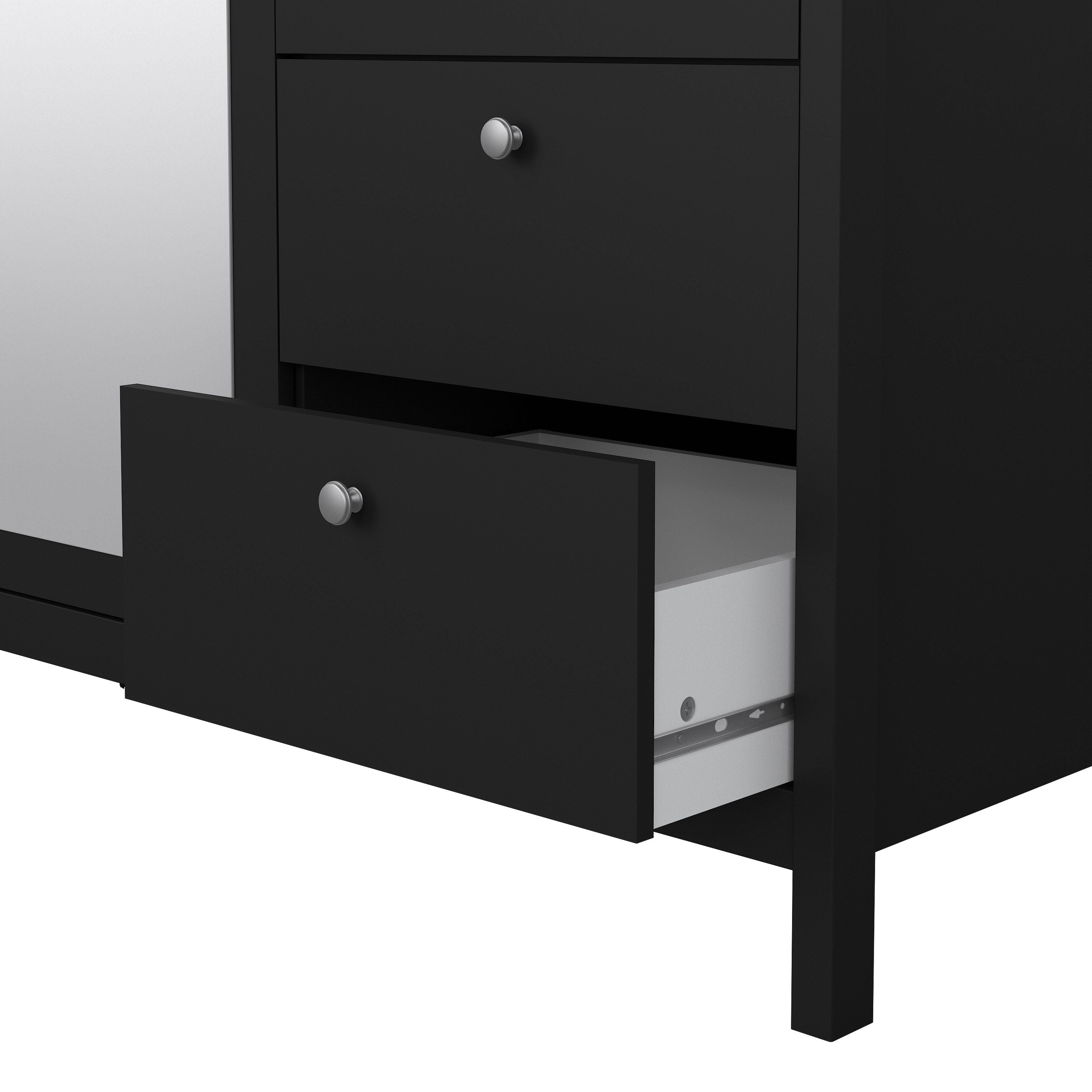 Madrid Extra Large Wardrobe With 2 Doors 1 Mirror Door 2 Drawers Matt Black - Price Crash Furniture