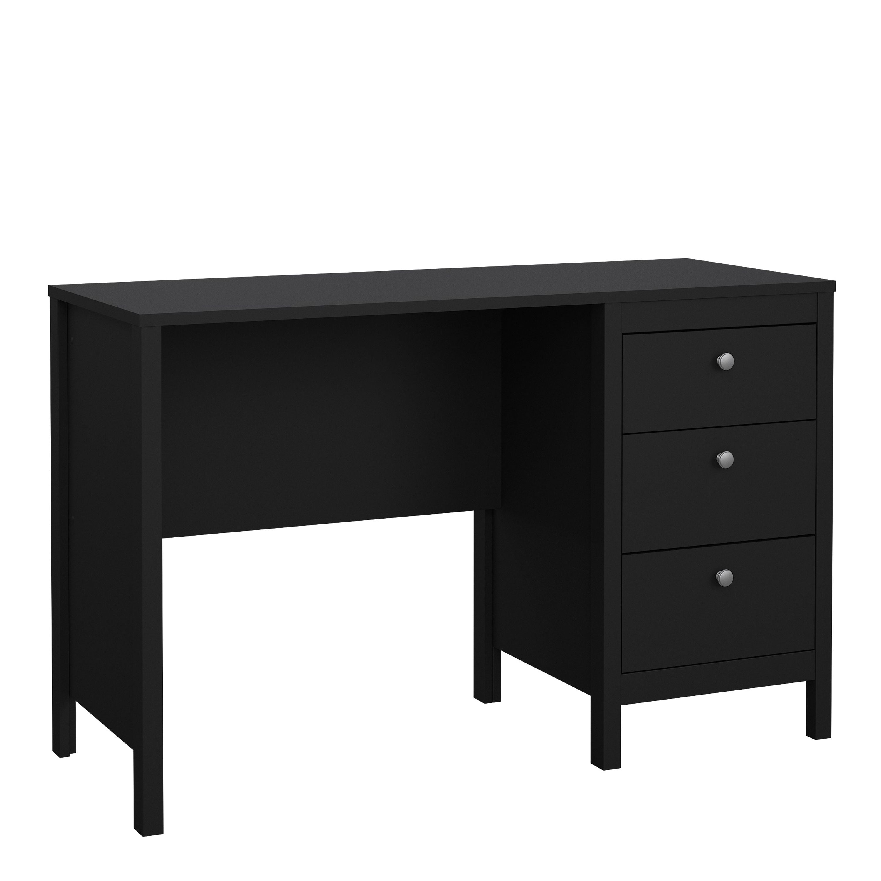 Madrid Shaker Style Home Office Study Desk 3 Drawers Matt Black - Price Crash Furniture